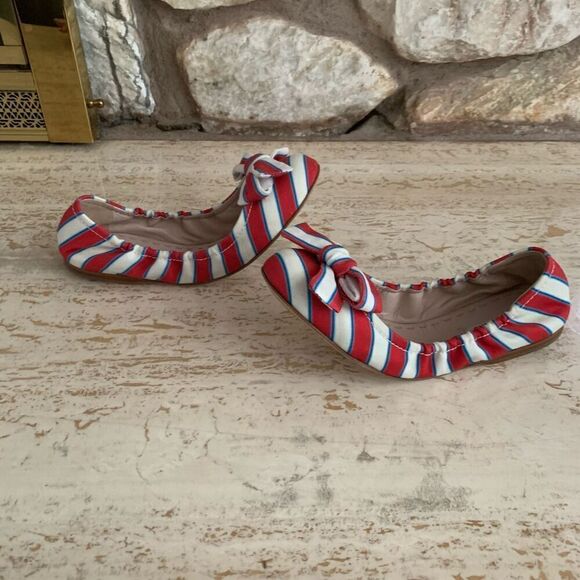 Miu miu stripe bow flats size 38 nautical summer beach - Picture 9 of 11